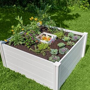 Vita Classic 4 Foot x 4 Foot x 22 inch Keyhole Garden Bed with Composting Basket, White, PVC, BPA and Pthalate Free, VT17101