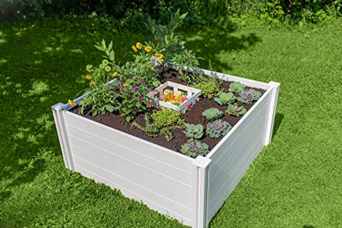 Vita Classic 4 Foot x 4 Foot x 22 inch Keyhole Garden Bed with Composting Basket, White, PVC, BPA and Pthalate Free, VT17101