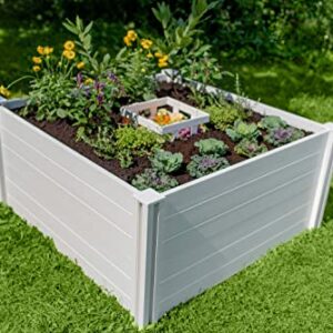 Vita Classic 4 Foot x 4 Foot x 22 inch Keyhole Garden Bed with Composting Basket, White, PVC, BPA and Pthalate Free, VT17101