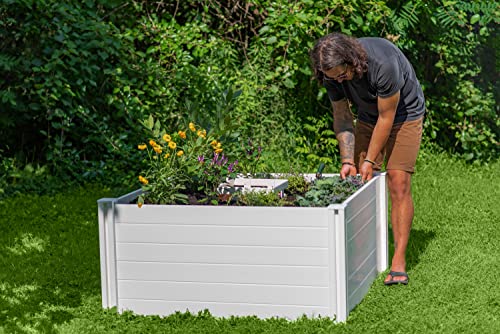 Vita Classic 4 Foot x 4 Foot x 22 inch Keyhole Garden Bed with Composting Basket, White, PVC, BPA and Pthalate Free, VT17101