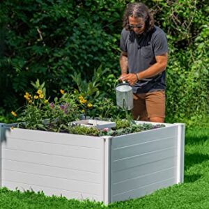 Vita Classic 4 Foot x 4 Foot x 22 inch Keyhole Garden Bed with Composting Basket, White, PVC, BPA and Pthalate Free, VT17101