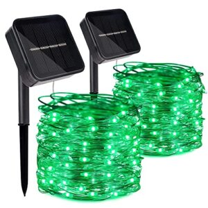 kemooie 2 packs solar string lights, 100 led 33ft 8 twinkle modes green solar powered fairy lights, waterproof for outdoor, tree, garden, christmas decorations (green)