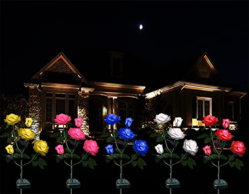 XLUX Outdoor Solar Powered Rose Lights, Decorative Flower lamp, for Garden Yard Patio Pathway Lighting, Rainproof, Red 2 Pack