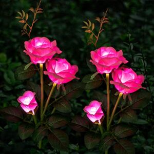 anordsem solar garden lights – 2 pack garden decor lights waterproof solar outdoor lights pink rose light for garden, patio, yard, flowerbed,pathway decor