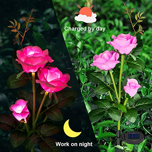 Anordsem Solar Garden Lights - 2 Pack Garden Decor Lights Waterproof Solar Outdoor Lights Pink Rose Light for Garden, Patio, Yard, Flowerbed,Pathway Decor