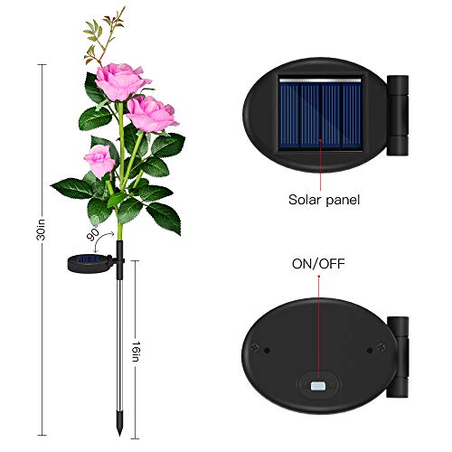 Anordsem Solar Garden Lights - 2 Pack Garden Decor Lights Waterproof Solar Outdoor Lights Pink Rose Light for Garden, Patio, Yard, Flowerbed,Pathway Decor