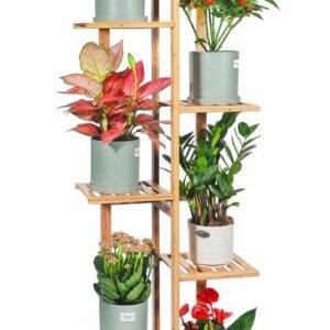 Gar-Life Bamboo Plant Stand Rack 6 Tier 7 Potted Indoor&Outdoor Multiple Stand Holder Shelf Rack Planter Display for Patio Garden, Living Room, Corner Balcony and Bedroom (7 Flowerpots)