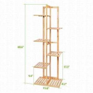 Gar-Life Bamboo Plant Stand Rack 6 Tier 7 Potted Indoor&Outdoor Multiple Stand Holder Shelf Rack Planter Display for Patio Garden, Living Room, Corner Balcony and Bedroom (7 Flowerpots)