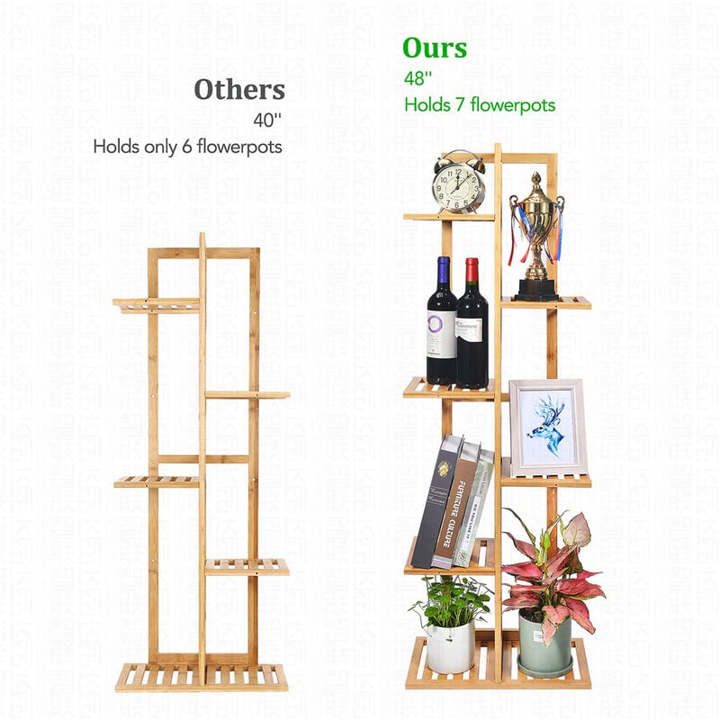 Gar-Life Bamboo Plant Stand Rack 6 Tier 7 Potted Indoor&Outdoor Multiple Stand Holder Shelf Rack Planter Display for Patio Garden, Living Room, Corner Balcony and Bedroom (7 Flowerpots)