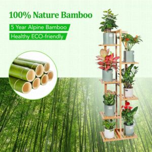Gar-Life Bamboo Plant Stand Rack 6 Tier 7 Potted Indoor&Outdoor Multiple Stand Holder Shelf Rack Planter Display for Patio Garden, Living Room, Corner Balcony and Bedroom (7 Flowerpots)