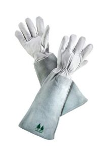 leather gardening gloves by fir tree. premium goatskin gloves with cowhide suede gauntlet sleeves. perfect rose garden gloves. men’s and women’s sizes. m-8 (see size chart photo)