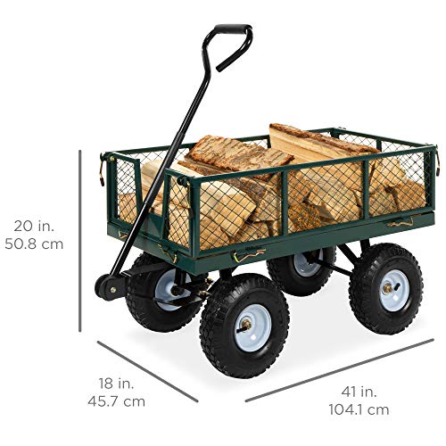 Best Choice Products Utility Garden Cart Wagon for Lawn, Yard w/Heavy-Duty Steel 400lb Weight Capacity, Removable Sides, Long Handle, 10in Tires - Green