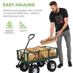 Best Choice Products Utility Garden Cart Wagon for Lawn, Yard w/Heavy-Duty Steel 400lb Weight Capacity, Removable Sides, Long Handle, 10in Tires - Green