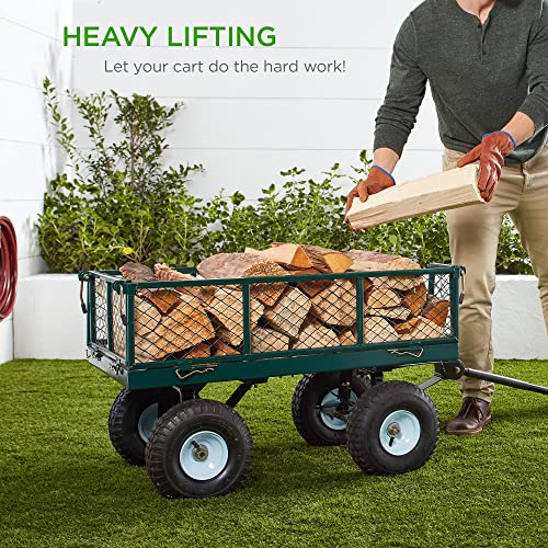 Best Choice Products Utility Garden Cart Wagon for Lawn, Yard w/Heavy-Duty Steel 400lb Weight Capacity, Removable Sides, Long Handle, 10in Tires - Green