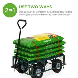 Best Choice Products Utility Garden Cart Wagon for Lawn, Yard w/Heavy-Duty Steel 400lb Weight Capacity, Removable Sides, Long Handle, 10in Tires - Green