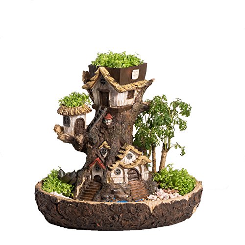 NCYP Fairy Garden Stump Resin Planter for Succulent Cactus (11.4x9.4x10.5 Inches) Multilayer Decorative Flower Pot, Indoor Gardening Miniature Tree Shape Sculpture (No Plants)