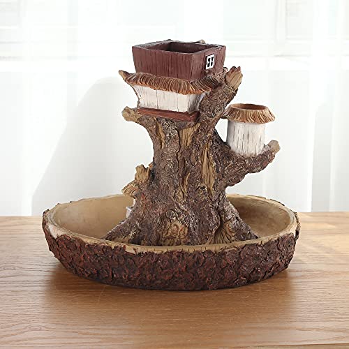 NCYP Fairy Garden Stump Resin Planter for Succulent Cactus (11.4x9.4x10.5 Inches) Multilayer Decorative Flower Pot, Indoor Gardening Miniature Tree Shape Sculpture (No Plants)