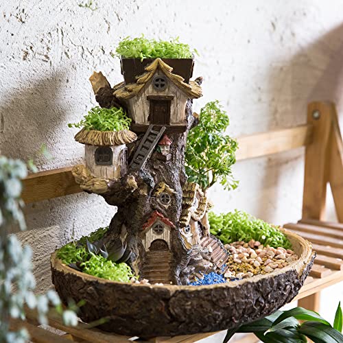 NCYP Fairy Garden Stump Resin Planter for Succulent Cactus (11.4x9.4x10.5 Inches) Multilayer Decorative Flower Pot, Indoor Gardening Miniature Tree Shape Sculpture (No Plants)