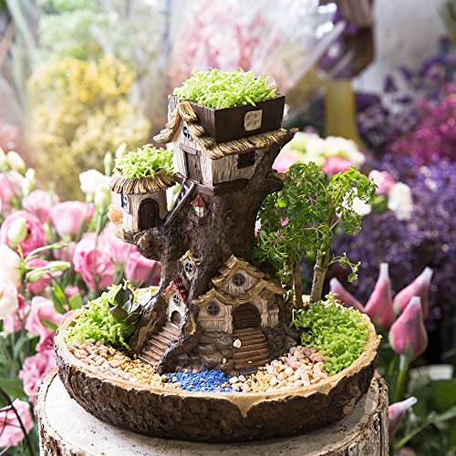 NCYP Fairy Garden Stump Resin Planter for Succulent Cactus (11.4x9.4x10.5 Inches) Multilayer Decorative Flower Pot, Indoor Gardening Miniature Tree Shape Sculpture (No Plants)