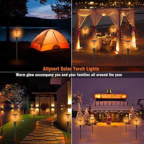 Aityvert Upgraded Larger Solar Torch Lights, Waterproof Outdoor Dancing Flames Lights, Flickering Flames Garden Lights, Landscape Decoration Pathway Patio Lights 43" 96 LED (6)