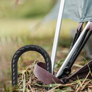 NHZ 16” Ground Rebar Stakes (8pcs) Heavy Duty J Hook Ground Anchors, Curved Steel Plant Support Garden Stake with Chisel Point end, Hammer Through Hard Soil for Camping Tent - Black Powder Coated