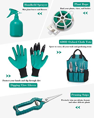 FiveJoy Garden Tool Set, 11 Piece Aluminum Alloy Hand Tool Starter Kit with Garden Bag, Outdoor Tool, Heavy Duty Gardening Work Set with Ergonomic Handle, Gardening Tools-Gift for Women and Men