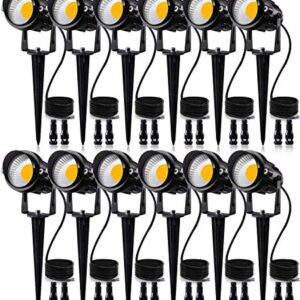 SUNVIE 12W Low Voltage LED Landscape Lights with Connectors, Outdoor 12V Super Warm White (900LM) Waterproof Garden Pathway Lights Wall Tree Flag Spotlights with Spike Stand (12 Pack with Connector)