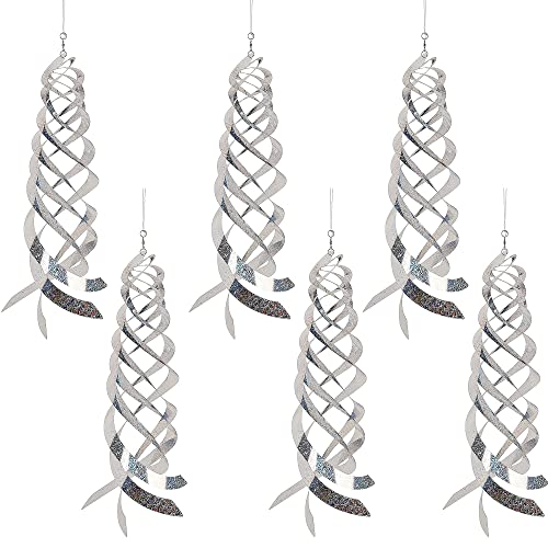 Hausse Bird Repellent Spiral Reflectors Silver Mylar Spinner, Hanging Reflective Bird Deterrent Device, Garden Decorative Scare Birds Away, Like Woodpeckers, Pigeons and Geese, 6 Pack