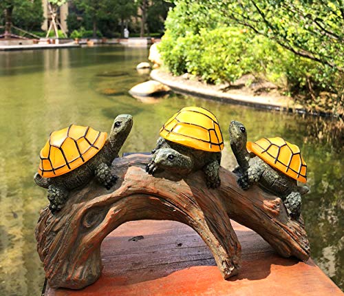 TIBLEN Solar Powered Turtles on Log Garden Decorations , Outdoor Accent Lighting LED Garden Light Decor
