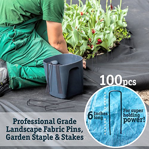 100 6-Inch Garden Landscape Staples Stakes Pins - USA Strong Pro Quality Built to Last. Weed Barrier Fabric, Ground Cover, Soaker Hose, Lawn Drippers, Irrigation Tubing, Wireless Invisible Dog Fence…