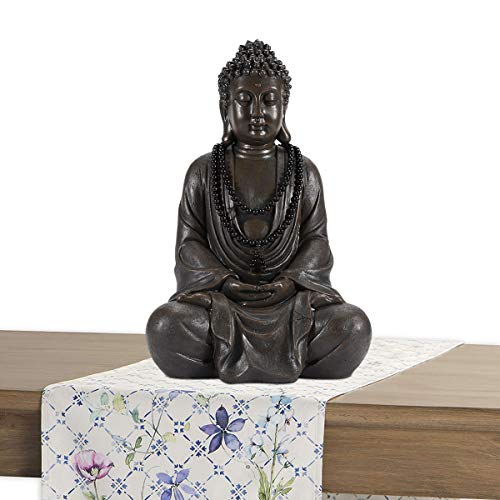 Goodeco 11.4" Meditating Buddha Statue Home Decor - Meditation Gifts for Room/Garden/Patio/Deck/Porch Yard Art Decoration,Buda Statues with Natural Wood Beaded Necklace,Antique Bronze Look