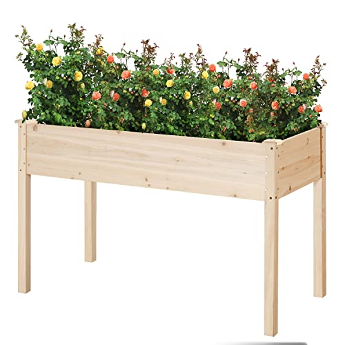 Flamaker 46x30x22in Raised Garden Bed Elevated Wood Planter Box with Legs for Backyard, Patio, Balcony, Garden