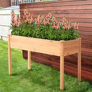 Flamaker 46x30x22in Raised Garden Bed Elevated Wood Planter Box with Legs for Backyard, Patio, Balcony, Garden