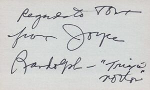 joyce randolph actress 1976 sardi’s tv autographed signed index card jsa coa