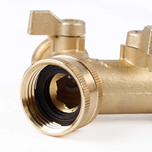 Triumpeek 3/4" Brass 2 Way Hose Splitter, Brass 2 Way Garden Hose Connector with 2 Pcs Garden Hose Coiled Spring Protectors and 6 Rubber Washers