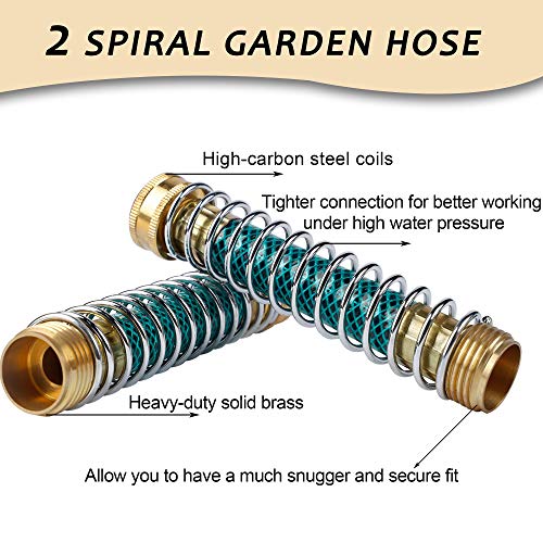 Triumpeek 3/4" Brass 2 Way Hose Splitter, Brass 2 Way Garden Hose Connector with 2 Pcs Garden Hose Coiled Spring Protectors and 6 Rubber Washers