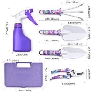 LEKEONE Gardening Tools Set, Unique Gardening Gifts for Women, Gardening Hand Tools with Purple Carrying Case, Gardening Kit for Home Gardening Flowers Potted Trim Loosing Planting Tools (5PCS)