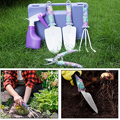 LEKEONE Gardening Tools Set, Unique Gardening Gifts for Women, Gardening Hand Tools with Purple Carrying Case, Gardening Kit for Home Gardening Flowers Potted Trim Loosing Planting Tools (5PCS)