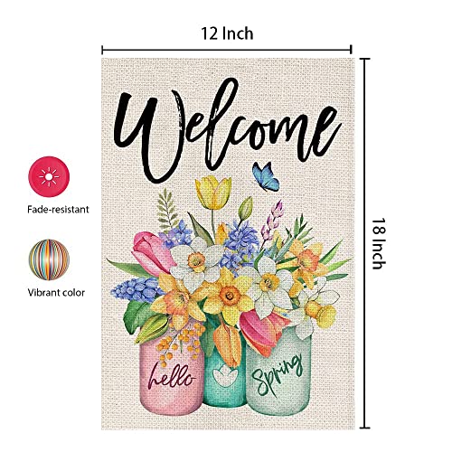 CROWNED BEAUTY Spring Garden Flag Floral Mason Jar 12×18 Inch Double Sided for Outside Vertical Holiday Seasonal Welcome Yard Flag