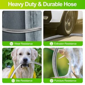 FUDESY Garden Hose - 75FT 304 Stainless Steel Metal Heavy Duty Durable Water Hose, Adjustable Nozzle with Six Spray Modes for Outdoor Yard, No Kink and Tangle, Lightweight, Fiexible, Easy to Store