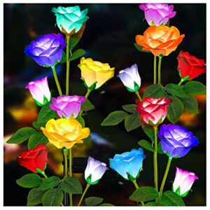 tonulax solar garden lights – newest version solar lights outdoor, 7 color changing rose lights for yard,garden decoration, enlarged solar panel, more realistic rose flower (4 packs)