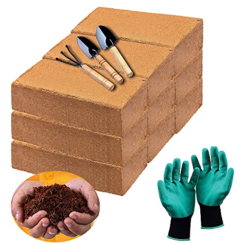 Coco Coir Bricks for Plants - Compressed Coconut Fiber Substrate Garden Coir Plant Soil for Vegetables Flowers Berries Planting, Reptile Bedding(9 Pack)