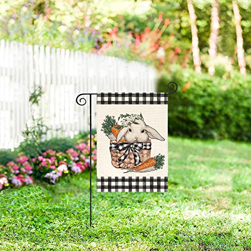 AVOIN colorlife Easter Teacup Bunny Garden Flag 12x18 Inch Double Sided Outside, Buffalo Plaid Spring Dwarf Rabbit Yard Outdoor Decoration