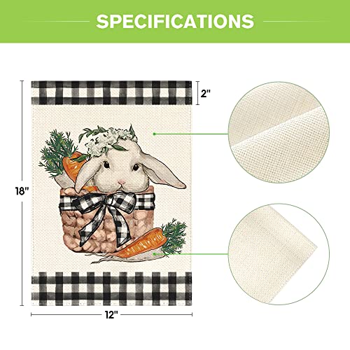 AVOIN colorlife Easter Teacup Bunny Garden Flag 12x18 Inch Double Sided Outside, Buffalo Plaid Spring Dwarf Rabbit Yard Outdoor Decoration