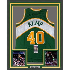 framed autographed/signed shawn kemp 33×42 seattle green basketball jersey jsa coa