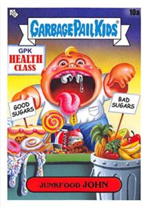 2020 topps garbage pail kids late to school faculty lounge #10a junkfood john health official nonsport standard sized trading card in raw (nm or better) condition.