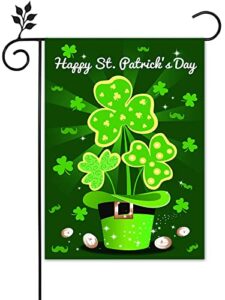 st patricks day garden flag, 12.5 x 18 inch green hat/shamrock st patrick’s day garden flag decorative, double sided printing green parade holiday outside décor for yard farmhouse