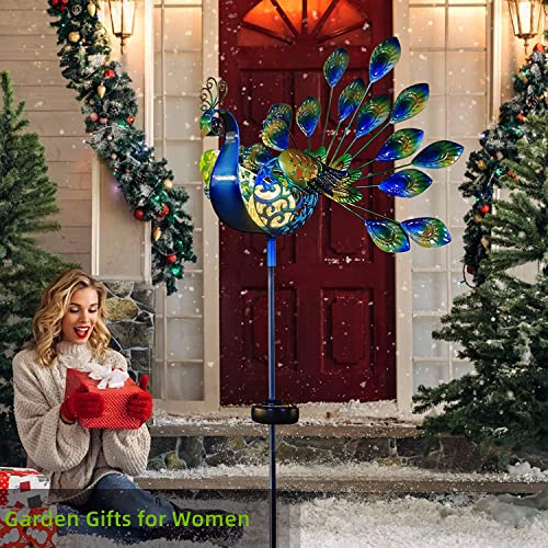 Peacock Garden Decor Outdoor Solar Lights Pathway Stake Metal Lights Garden Backyard Patio Accessories Gifts Valentine's Day Gifts Birthday Gifts Mother's Day Gifts