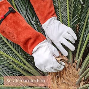 KLDOLLAR Long Gardening Gloves for Women Leather Thorn Proof Garden Gloves for Yard & Outdoor Work, Breathable Work Gloves Garden Gifts (Large)