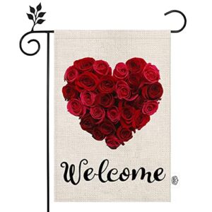 crowned beauty valentines day garden flag 12×18 inch vertical double sided valentine rose heart welcome flag for outside yard anniversary wedding farmhouse décor cf026-12